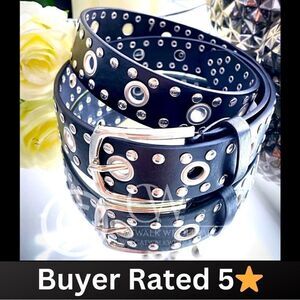 💼Kenna Eyelet Buckle Belt, Black, Faux Leather, Unisex Buyer Rated 5⭐️